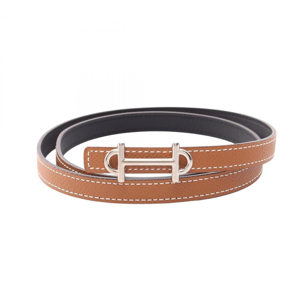 Hermes Gamma Gold Noir Reversible Belt, Veau Epsom Leather, Swift Women's, Br...